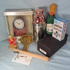 8 piece bundle of manliness martini shaker soap plush clock figurine (W1677)